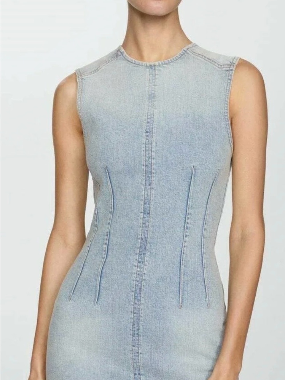 Mango Light Blue Sleeveless Denim Dress